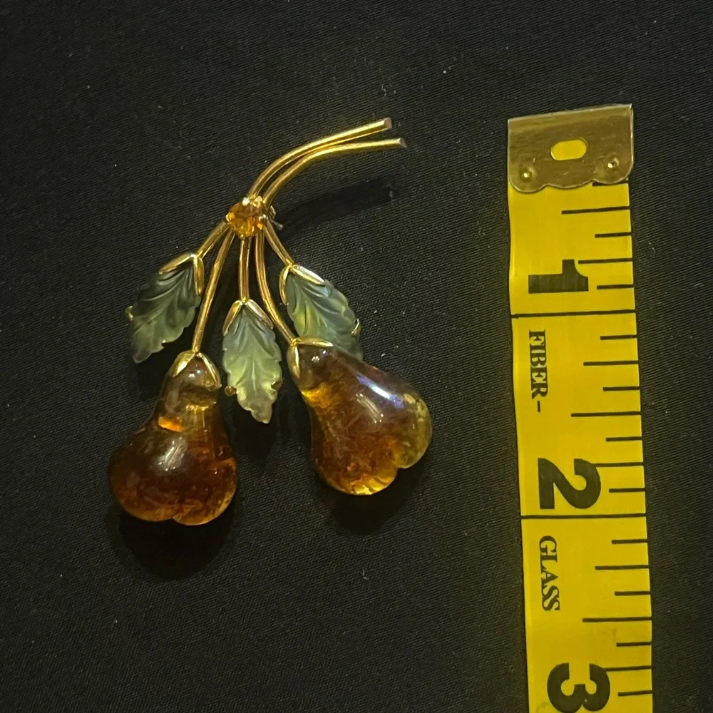 Vintage Gold Tone Austria Fruit Brooch Orange Pears